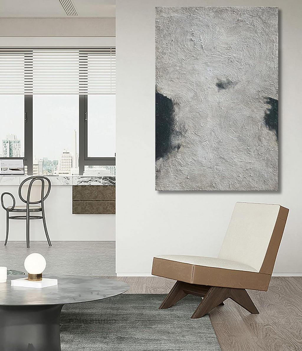 NANKAI Minimalist Art Hand Painted Black and Gray Abstract Oil Painting Canvas Wall Art 36x24 Inch