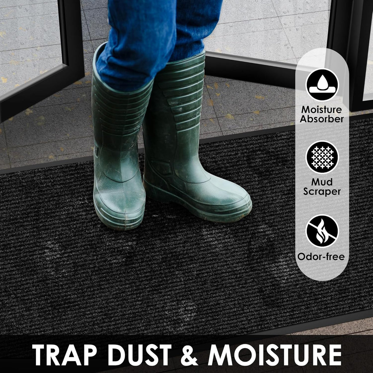2′ x 47′ Front Door Mat Indoor Outdoor Entrance, Commercial Floor Mat Heavy Duty Dirt Trapper