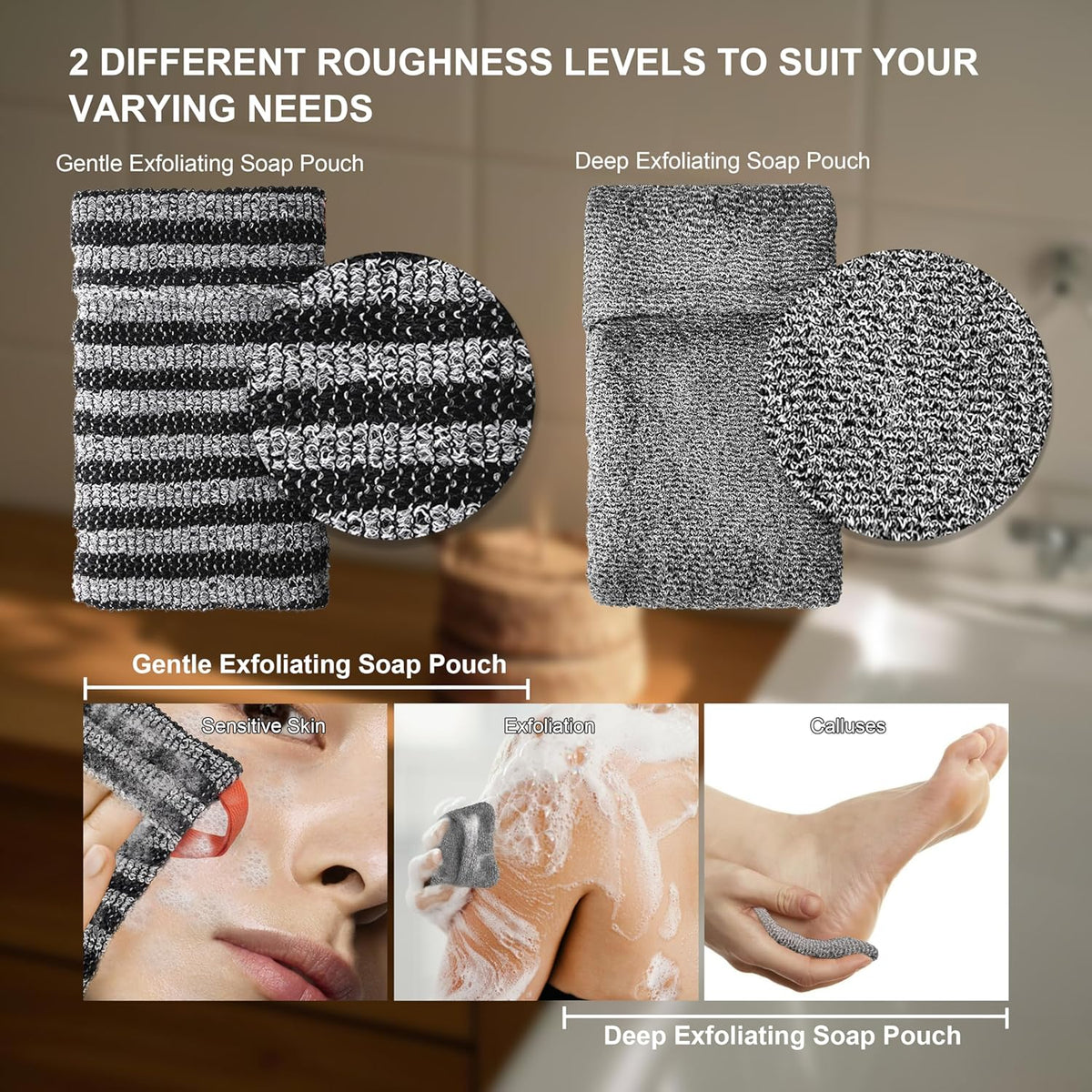 4 Pack Soap Bag Different Roughness Deep and Gentle,Bar Soap Pouch Saver Pocket,Exfoliating Body