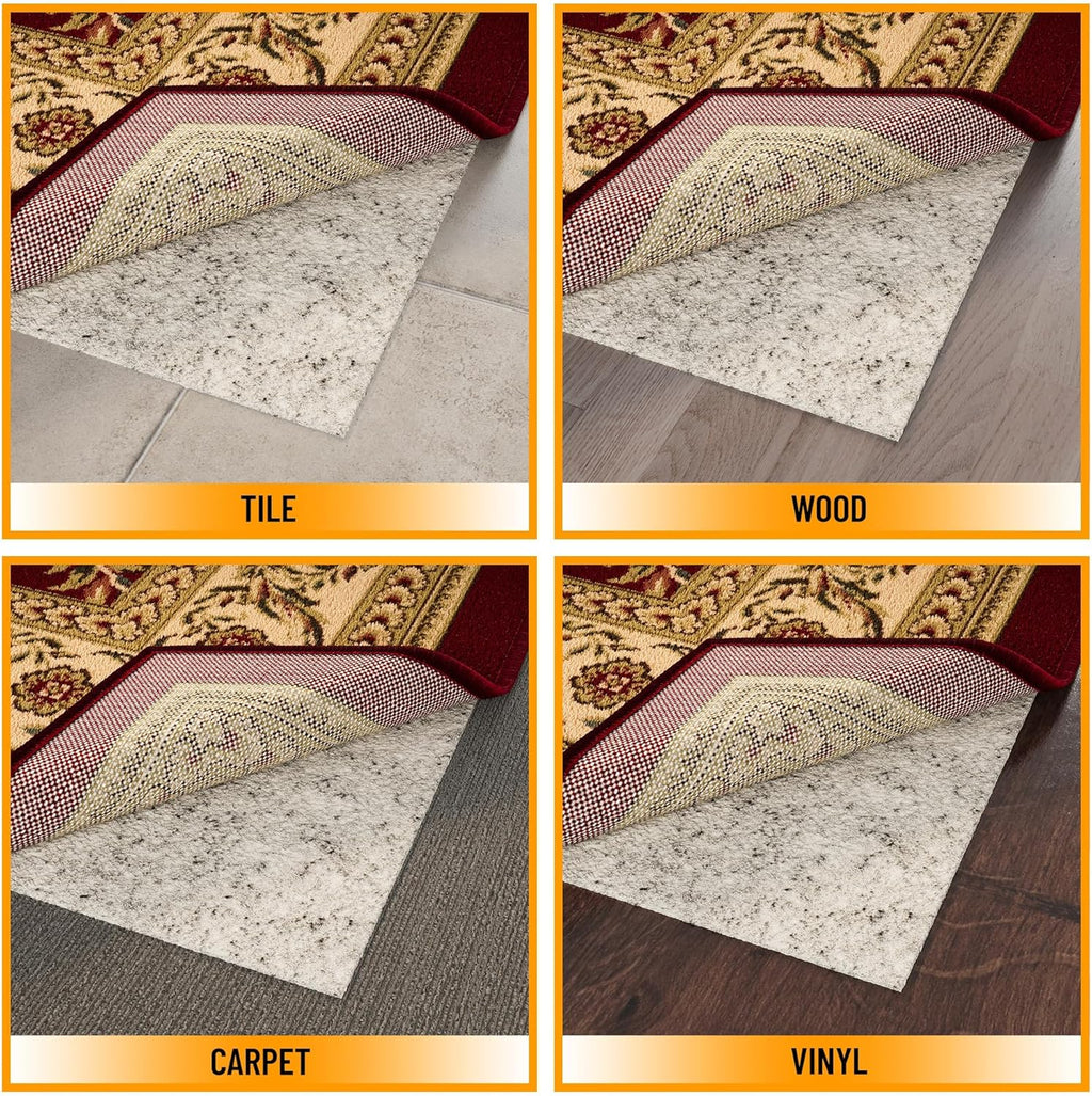 Ottomanson 6' x 7'8" Non-Slip Rug Pad Gripper 1/12 Inch Ultra Thin Dual Surface Felt + Rubber