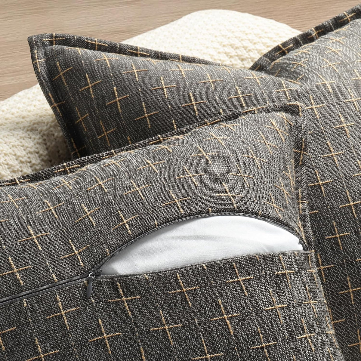 ZWJD Pillow Covers 24x24 Set of 2 Soft Polyester Textured Pillow Covers with Stylish Flange Edge