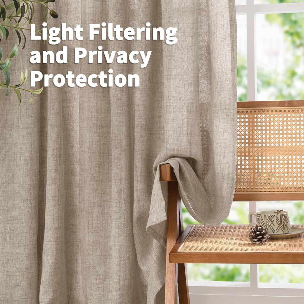 YoungsTex Oatmeal Linen Curtains 36 Inch Length for Short Kitchen Window, Textured Small Drapes