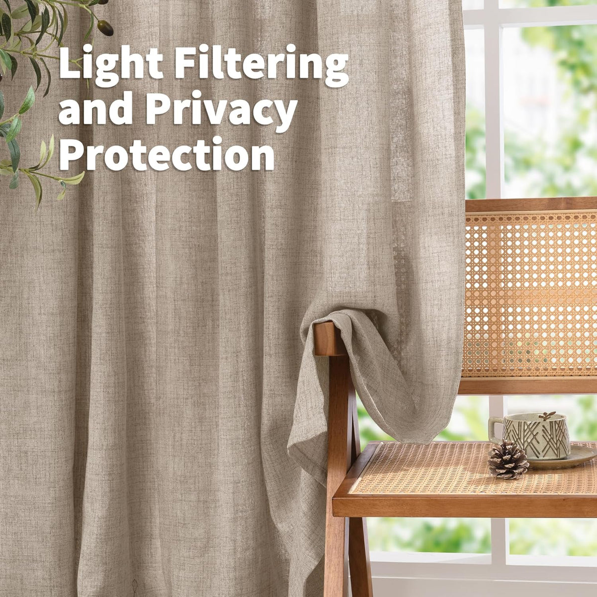YoungsTex Oatmeal Linen Curtains 36 Inch Length for Short Kitchen Window, Textured Small Drapes