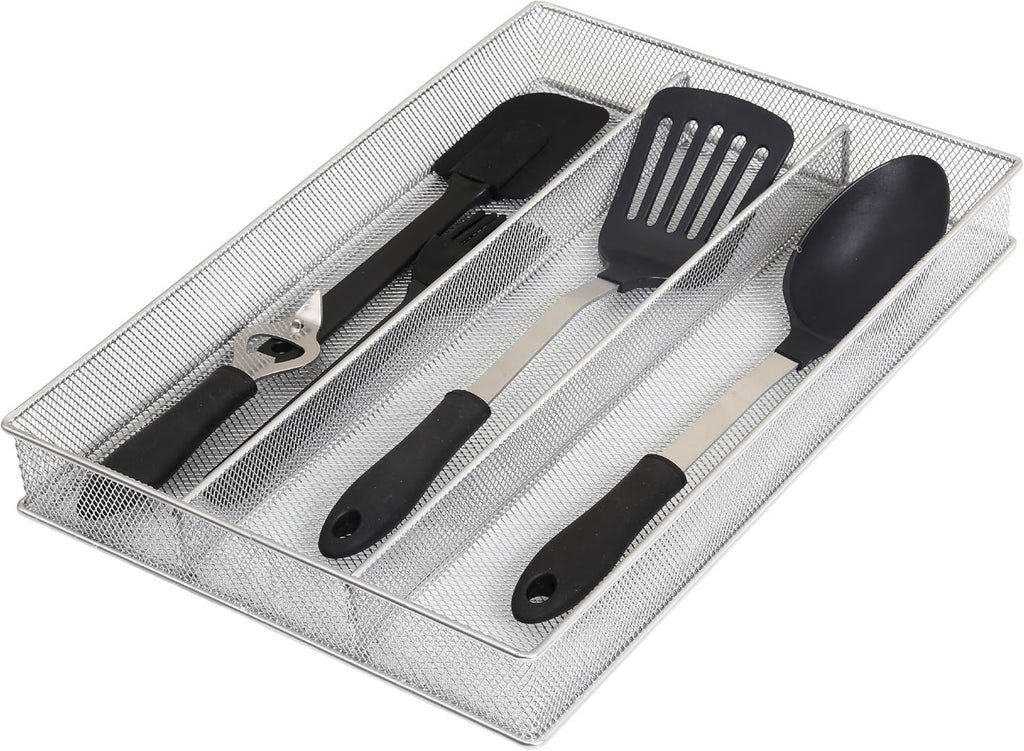 YBM Home Metal Silverware Organizer for In-Drawer Cutlery Storage, 3 Compartment Mesh Cutlery