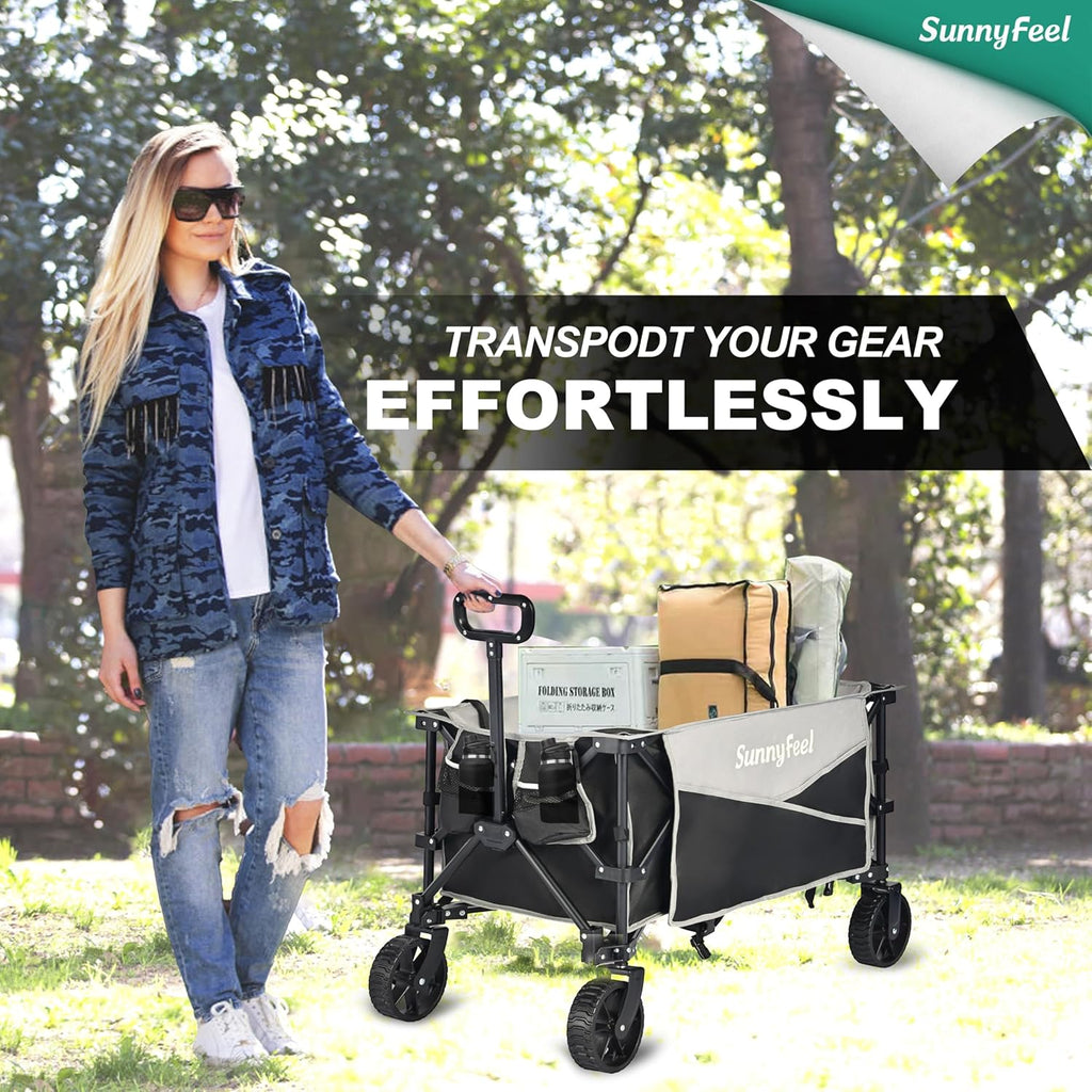 SunnyFeel Heavy Duty Collapsible Outdoor Utility Wagon Cart 400LB Capacity Adjustable