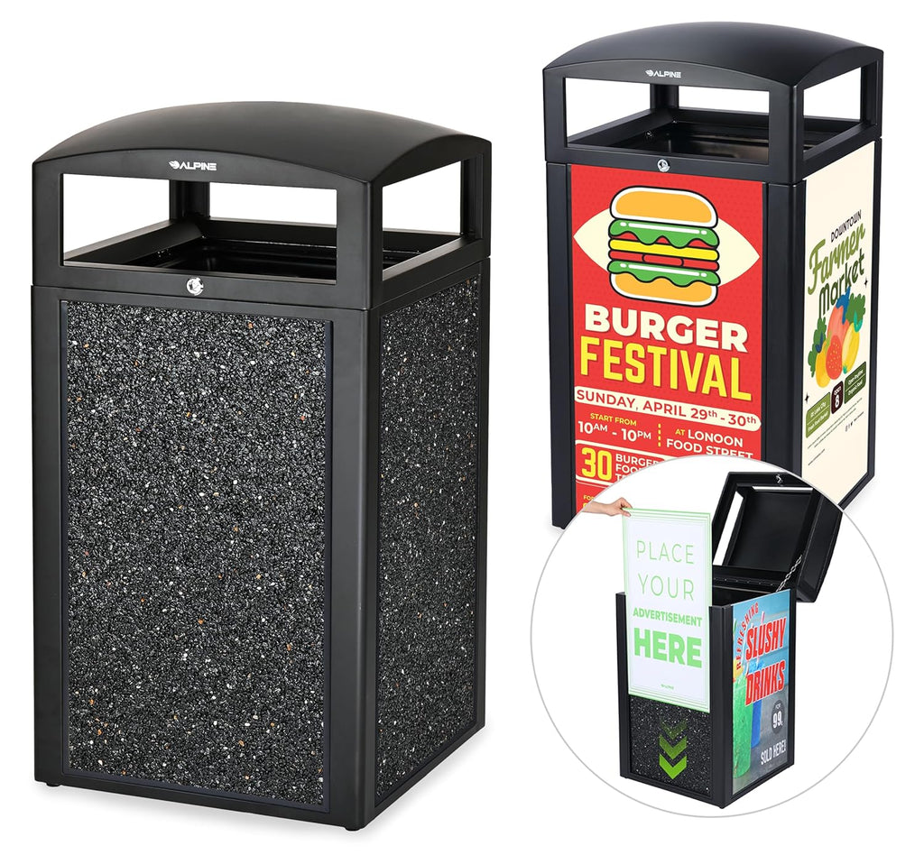 Alpine Outdoor Commercial Trash Can with Lid - 40 Gallon Heavy Duty Metal Garbage Can with