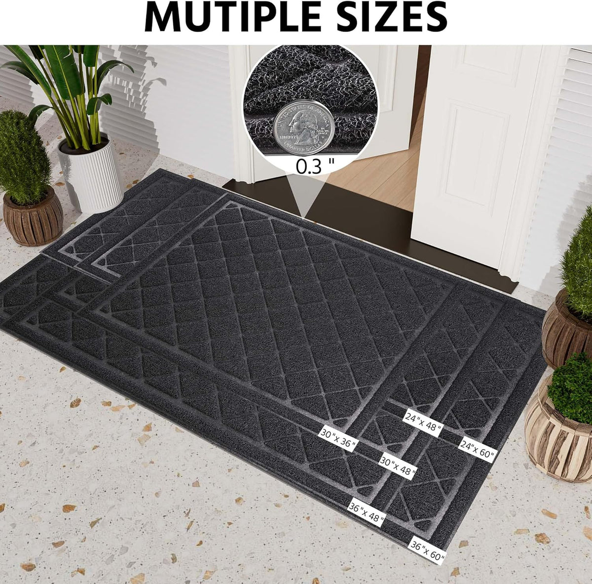 Front Door Mat Indoor Outdoor Entrance, 36" x 48" Heavy Duty All-Season All-Weather Waterproof