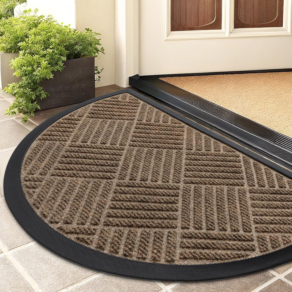 Smiry Half Circle Front Door Mat Outside Entrance, Heavy Duty Outdoor Indoor Natural Rubber