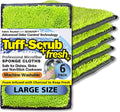 Fresh Tuff-Scrub, Large, 6-Pack Scrub-N-Wipe Sponge Cloth with Silvadur Antimicrobial for Odor