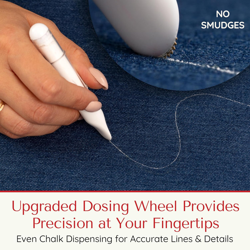 Fabric Markers for Sewing ??Ergonomic Tailors Chalk Pen with Improved Dosing Wheel for Sharp Lines