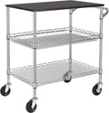 Finnhomy 3 Tier Heavy Duty Commercial Grade Utility Cart with Wood Top, Wire Rolling Cart with