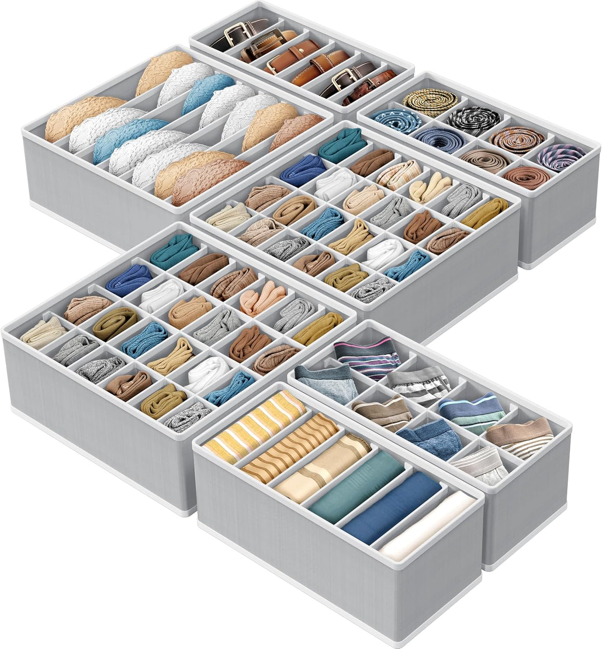 SIMPLE HOUSEWARE Closet Underwear Organizer Drawer Divider Assorted 7 Pieces, Gray