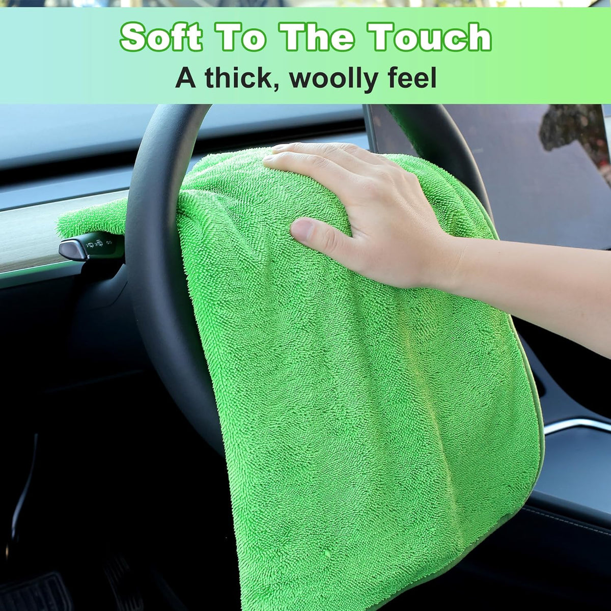 JOYMOOP Microfiber Towels for Cars, 35.4" x 23.6" Car Drying Towel, Green Reusable Car Towel, Quick