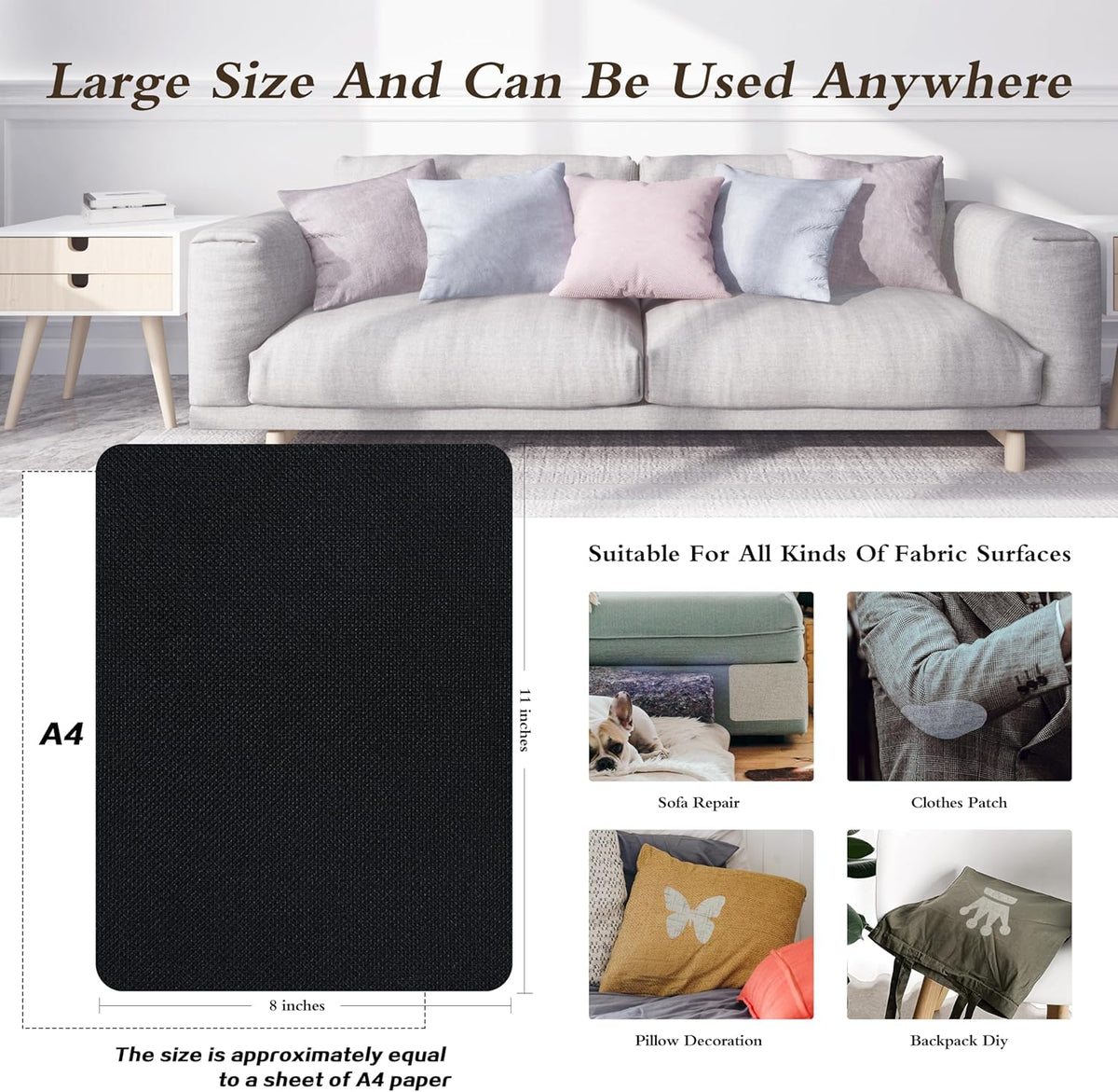 KING MOUNTAIN Coarse Linen Repair Patches, Self-Adhesive Linen Fabric Patches, 8X11 inch Extra