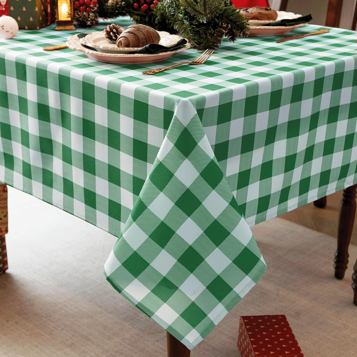 Classic Gingham Buffalo Tablecloth Fabric - Oblong 58x144 Inch Water Proof Checkered Table Cloth