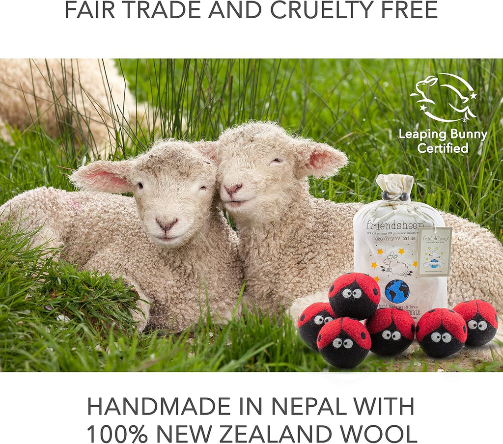 Friendsheep Wool Dryer Balls 6 Pack XL Organic Premium Reusable Cruelty Free Handmade Fair Trade No
