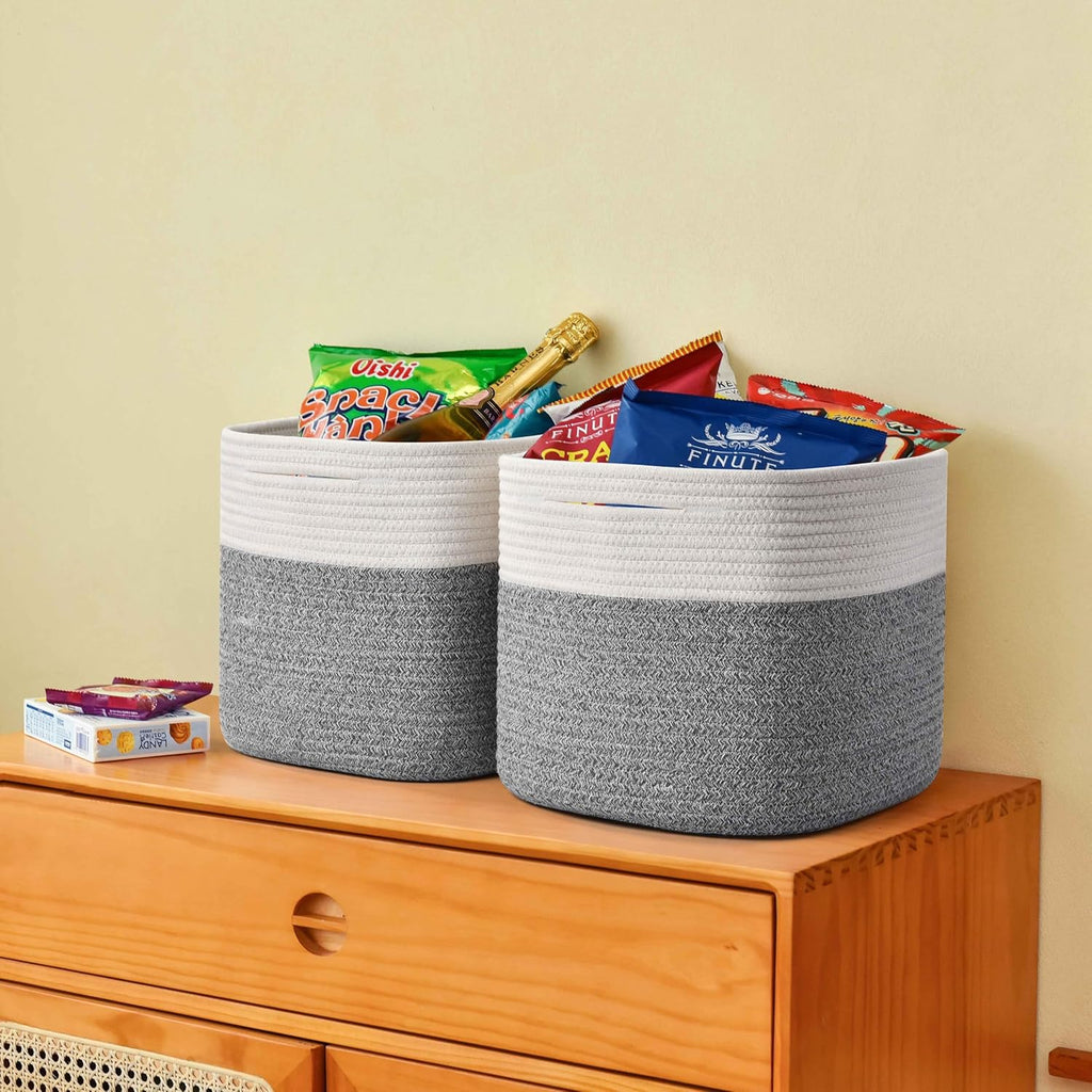 3 Pack Storage Cubes 11 Inch Cotton Rope Woven Baskets for Organizing Cube Bin Square Shelves