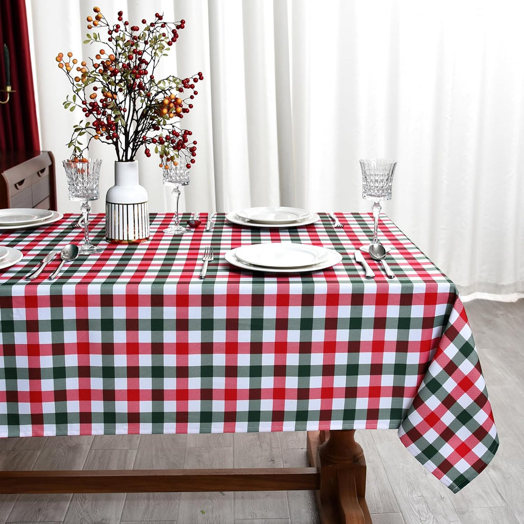 Classic Gingham Buffalo Xmas Tablecloth Fabric - Oblong 58x144 Inch Water Proof Checkered Table