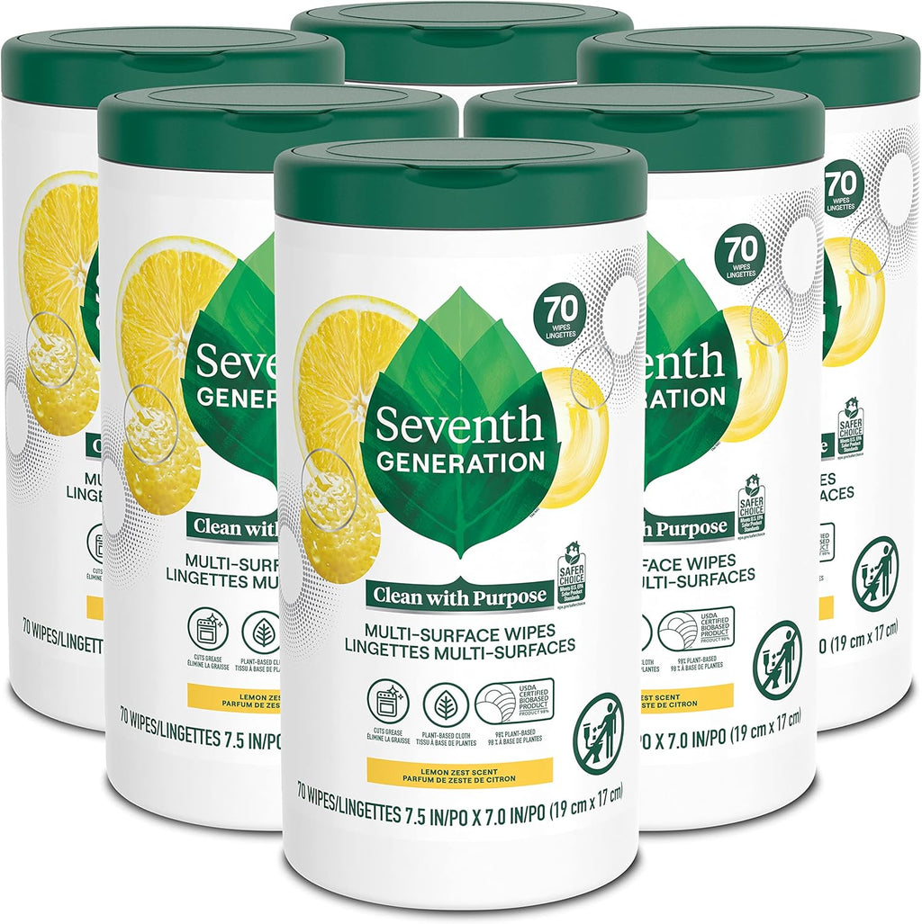 Seventh Generation Multi Surface Wipes All Purpose Cleaning Lemon Zest scent with 100% Essential