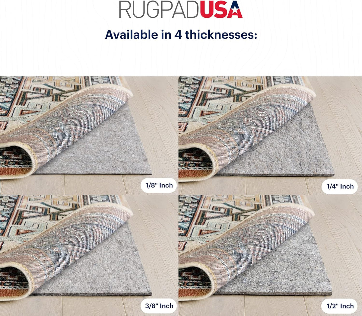 RUGPADUSA - Dual Surface - 5'x7' - 3/8" Thick - Felt + Rubber - Enhanced Non-Slip Rug Pad - Adds
