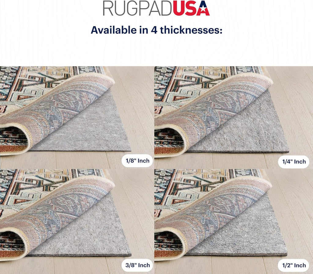 RUGPADUSA - Dual Surface - 7'10" x 10' - 3/8" Thick - Felt + Rubber - Enhanced Non-Slip Rug Pad
