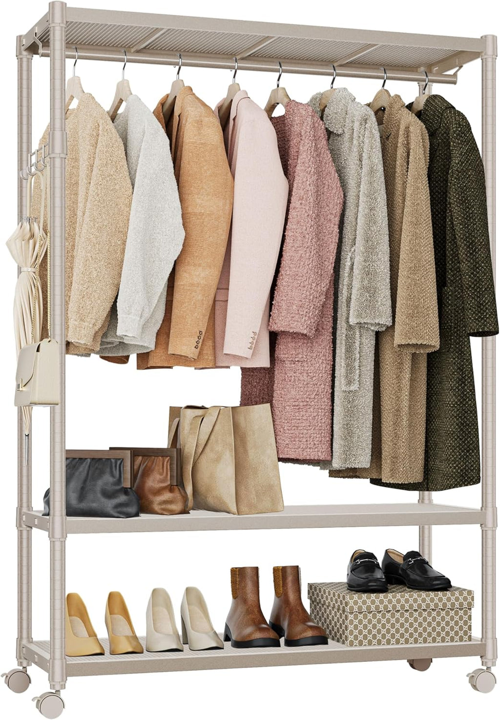 IZEUK Heavy Duty Rolling Garment Rack Wire Clothes Rack for Hanging Clothes, Metal Freestanding