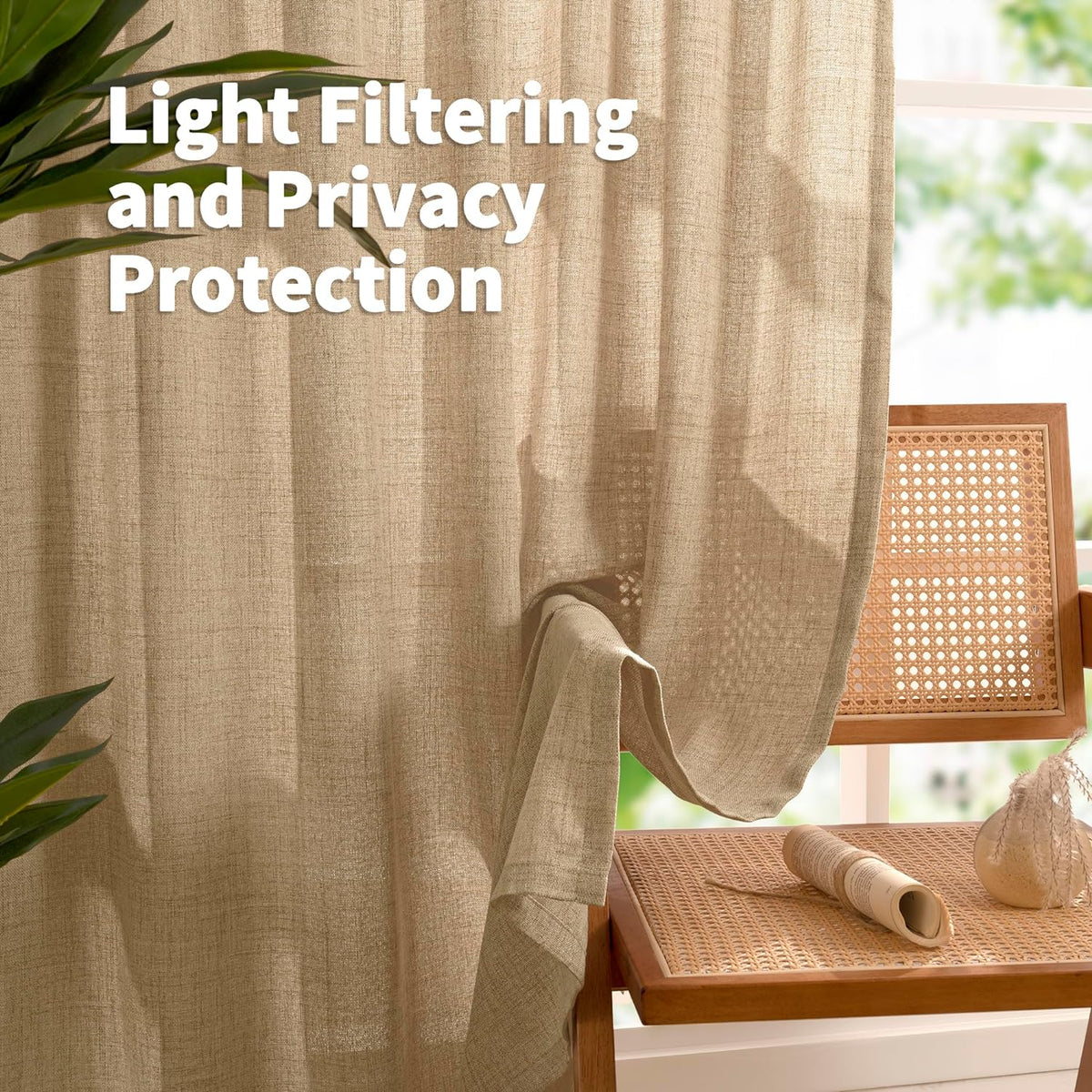 YoungsTex Burlap Linen Semi Sheer Curtains 84 Inch Length for Living Room, Toffee Light Filtering