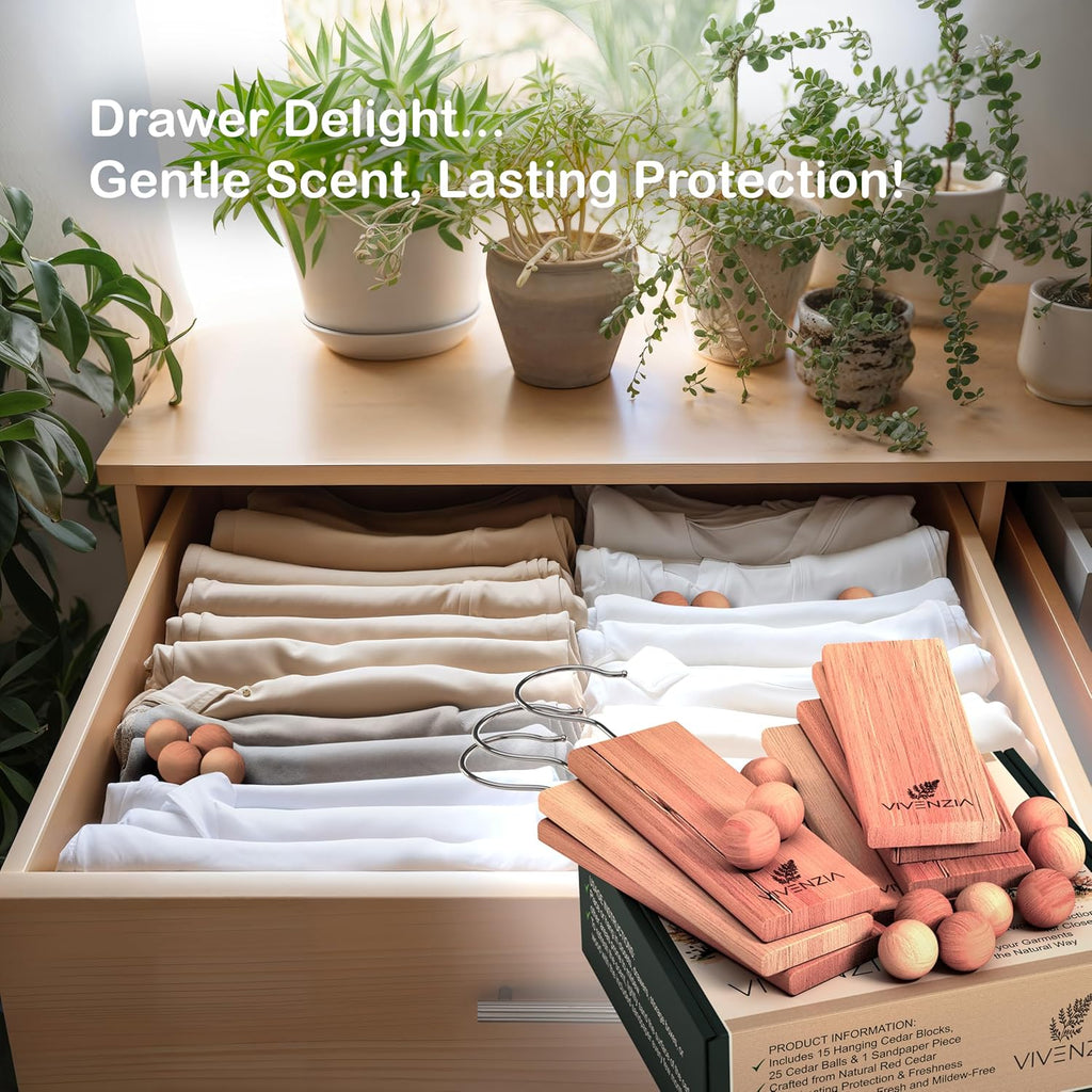Cedar Blocks for Clothes Storage -40 pcs (15 Hang-ups & 25 Balls)- Cedar Balls for Clothes Storage