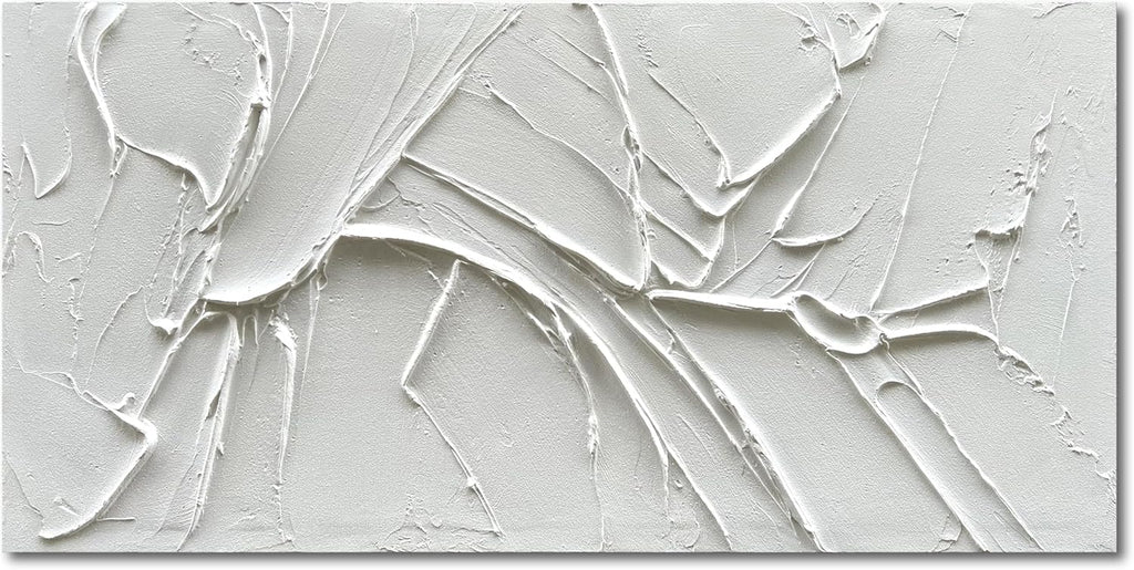 NANKAI Hand-Painted Thick Texture White Minimalist Oil Painting 30x60 Inch Large Contemporary Art