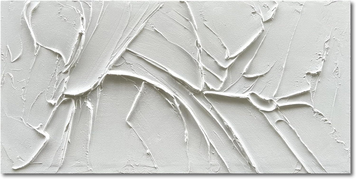 NANKAI Hand-Painted Thick Texture White Minimalist Oil Painting 30x60 Inch Large Contemporary Art