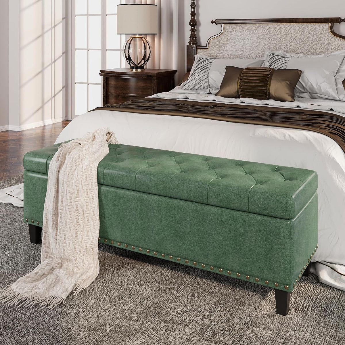 Storage Ottoman Bench, 51-Inch Large Storage Bench for Bedroom End of Bed, 30 Gallons Faux Leather