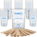 TCP Global 20 oz. (600ml) Graduated Plastic Mixing Cups - Box of 50 with 50 Mixing Sticks