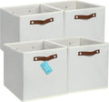OrganiHaus White 12x12 Fabric Storage Bins - Set of 4, Cube Fabric Organizer Bins with Vegan