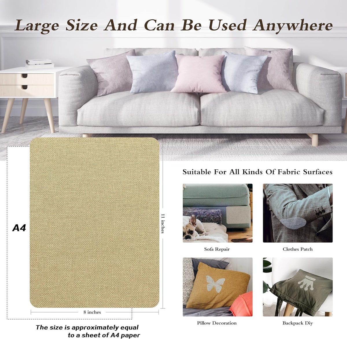KING MOUNTAIN Coarse Linen Repair Patches, Self-Adhesive Linen Fabric Patches, 8X11 inch 2 PCS