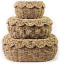 KOLWOVEN Set of 3 Wicker Storage Baskets with Lid - Decorative Handwoven Rattan Baskets for