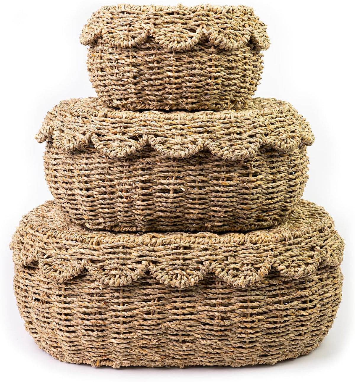 KOLWOVEN Set of 3 Wicker Storage Baskets with Lid - Decorative Handwoven Rattan Baskets for