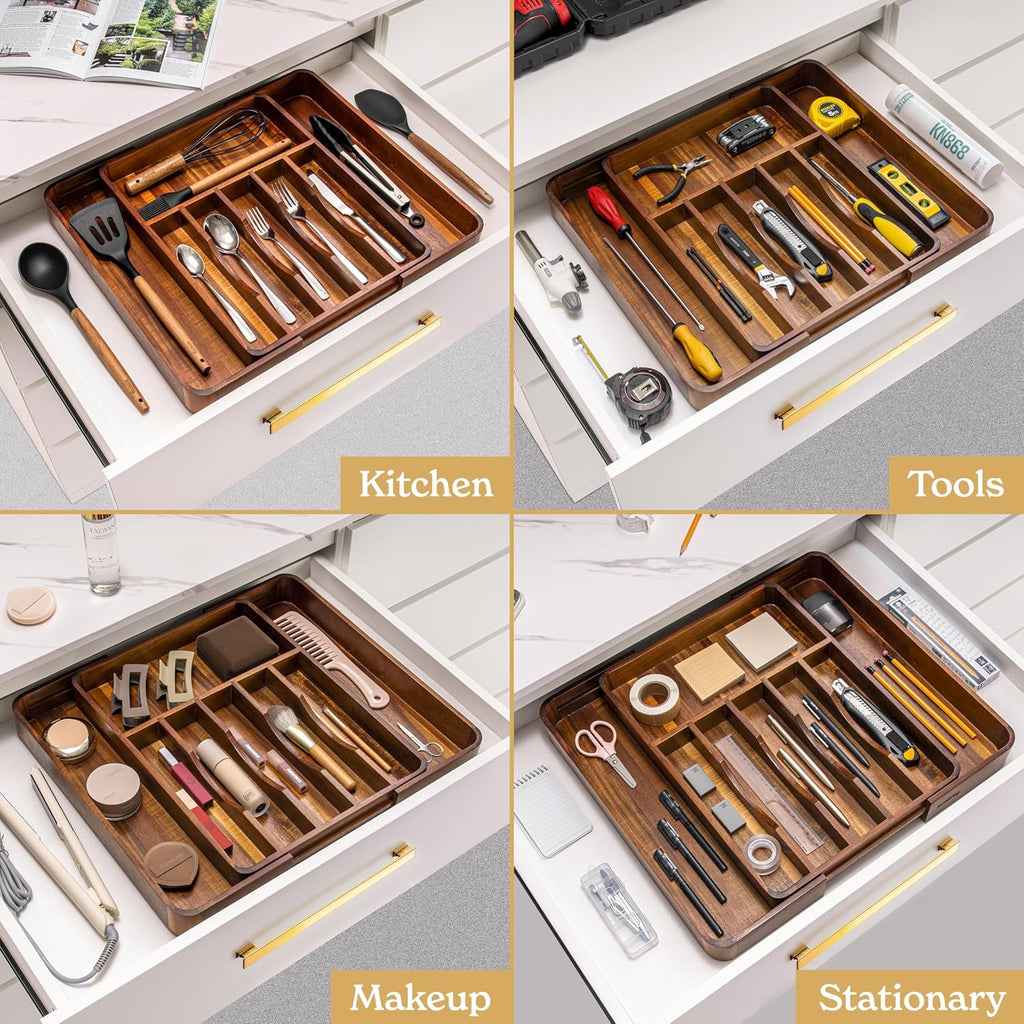 SMIRLY Silverware Drawer Organizer – Bamboo Kitchen Drawer Organizer, Adjustable Utensil Holder and