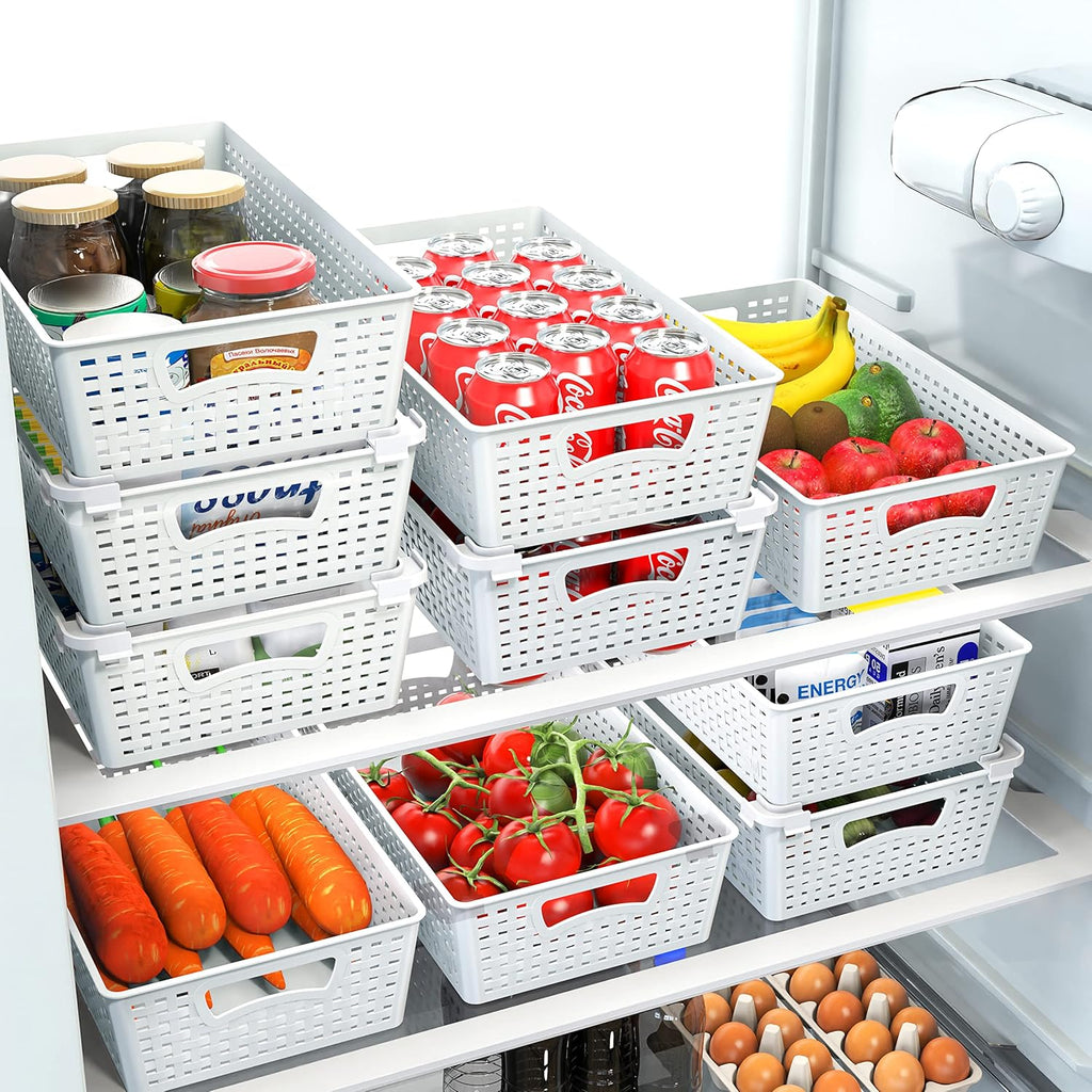Simple Houseware Plastic Stackable Storage Basket Pantry Organizer, 6 Pack, 14.5" x 8.5" x 3.5"
