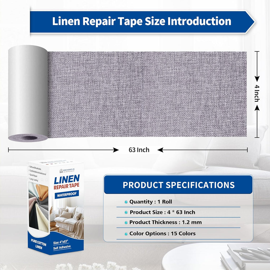 KING MOUNTAIN Linen Repair Patches, Self-Adhesive Linen Fabric Patches, 4 X 63 inch Extra Size