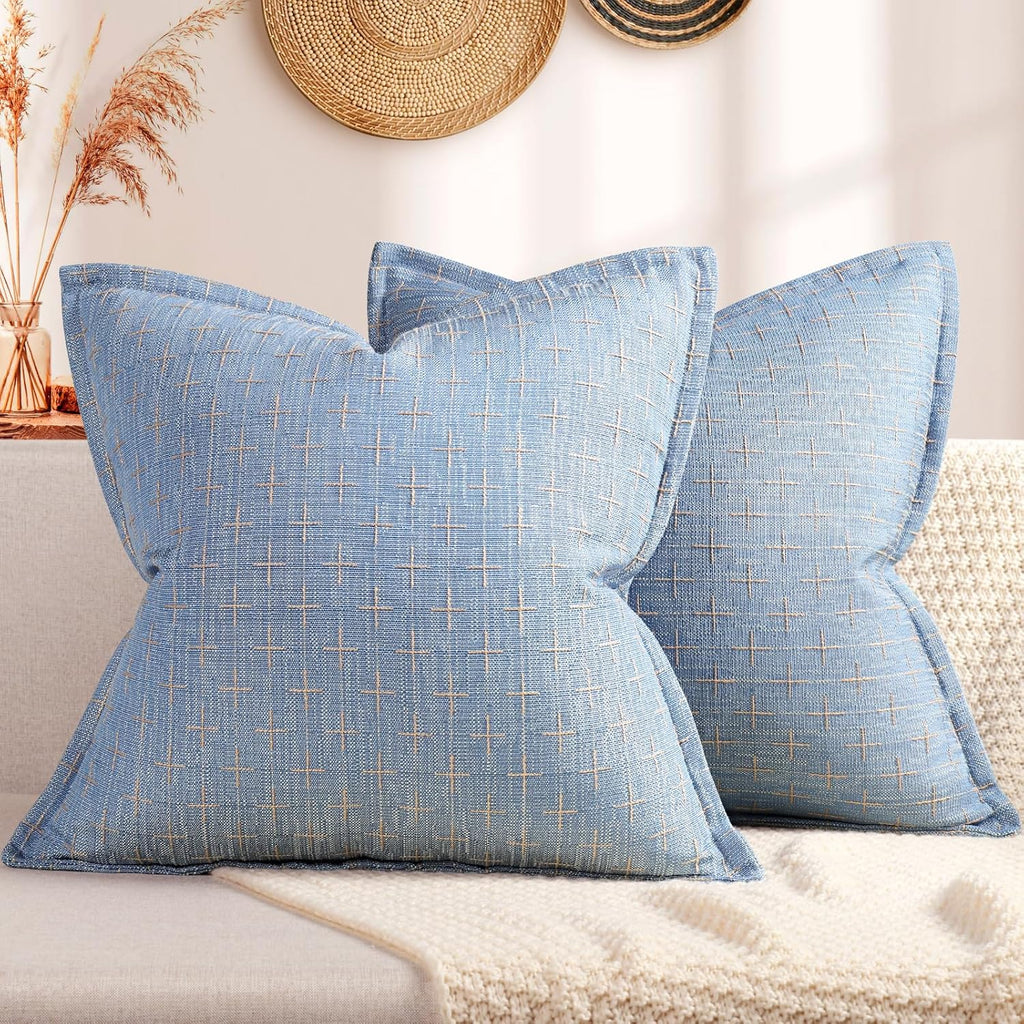 ZWJD Pillow Covers 16x16 Set of 2 Soft Polyester Textured Pillow Covers with Stylish Flange Edge