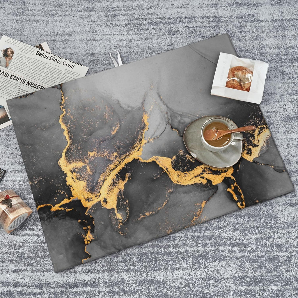 Black Gray Gold Marble Kitchen Drying Mat Abstract Modern Microfiber Dish Drainer Mat for Kitchen