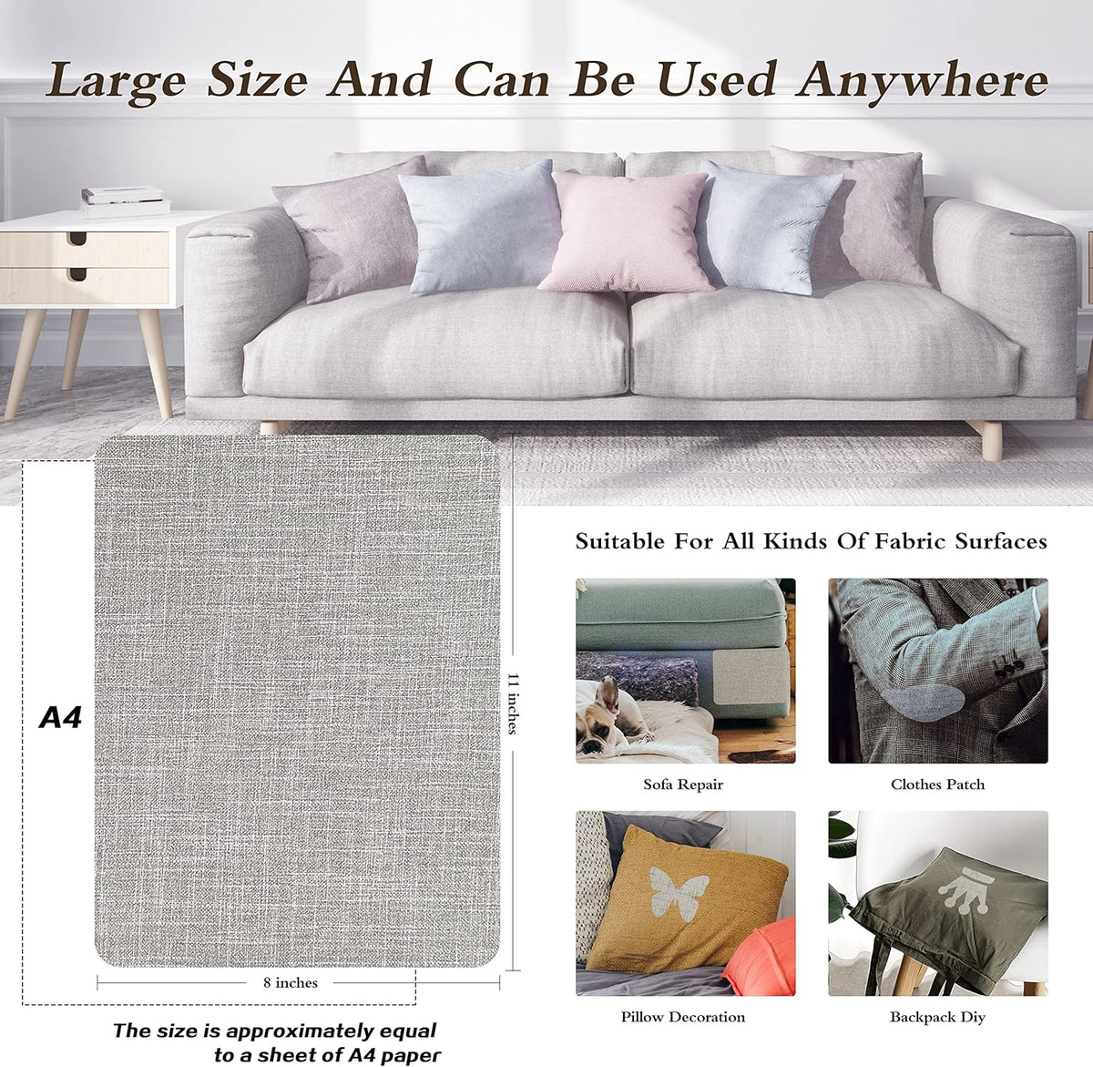 KING MOUNTAIN Fine Linen Fabric Patches, Self-Adhesive, 8x11 inch, 2 PCS, Multi Color, For Linen