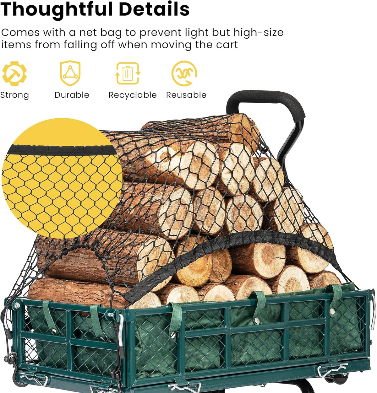 VIVOHOME Heavy Duty 400 Lbs Capacity Mesh Steel Garden Cart Folding Utility Wagon with Removable