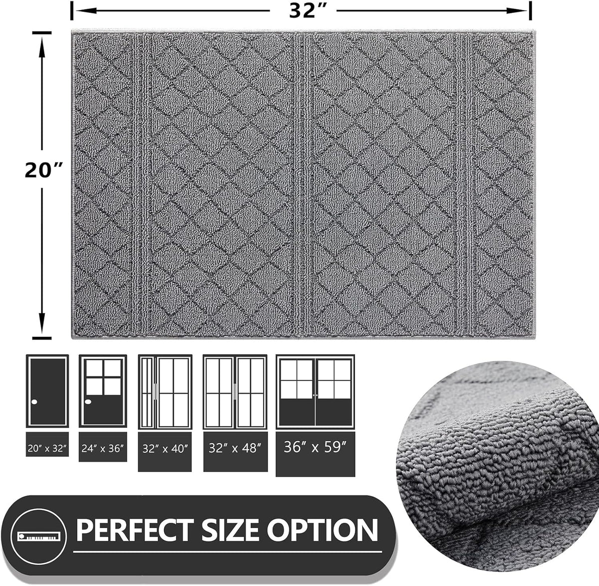 REFETONE Indoor Doormat, Front Back Door Mat 20"x32" Absorbent Rubber Backing Non Slip Door Mats