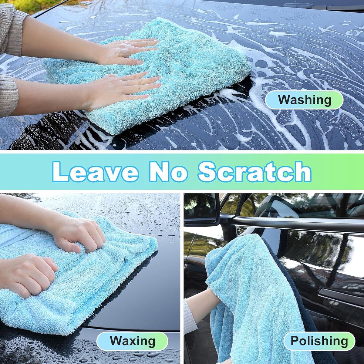 JOYMOOP Microfiber Towels for Cars, 35.4" x 23.6" Car Drying Towel, Blue Reusable Car Towel, Quick