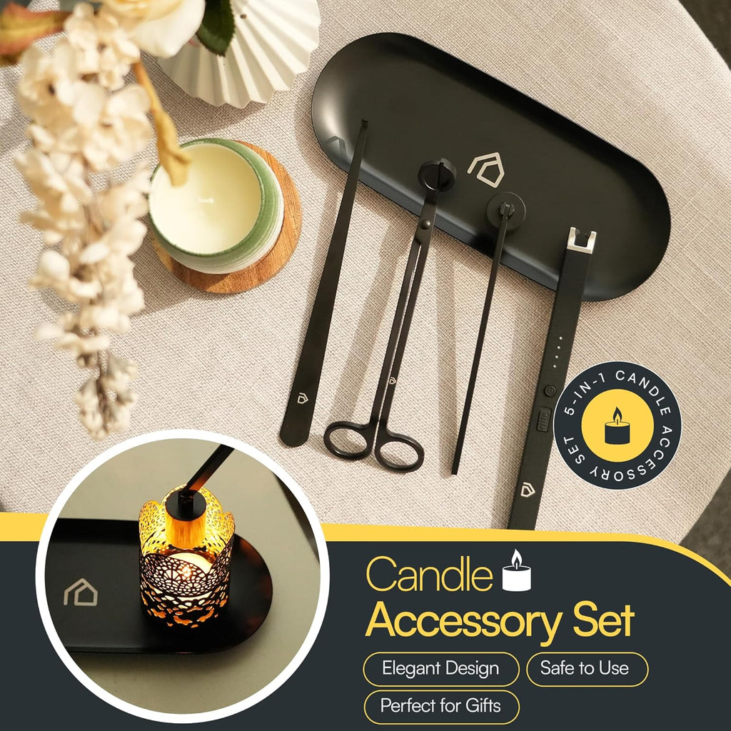 Candle Accessory Set 5 in 1 Candle Care Kit with Wick Trimmer, Dipper, Snuffer, Rechargeable Candle