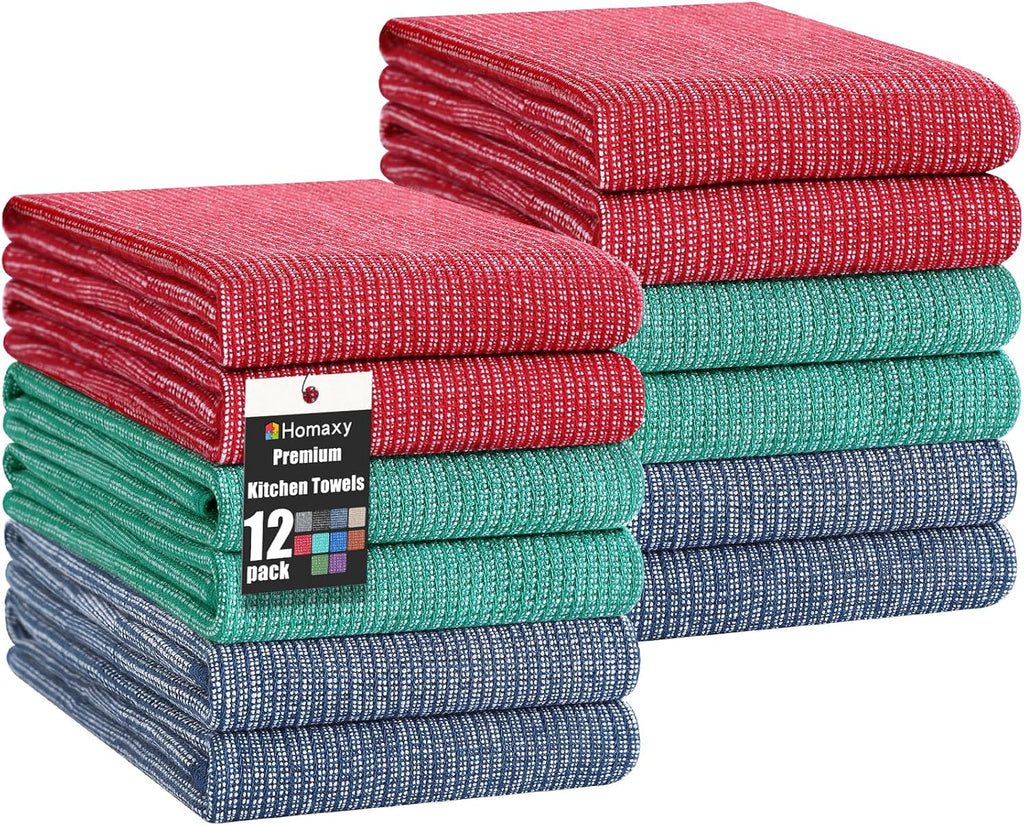 Homaxy Premium Kitchen Towels(18”x 28”, 12 Pack), Large Cotton Kitchen Hand Towels, Flat and Terry