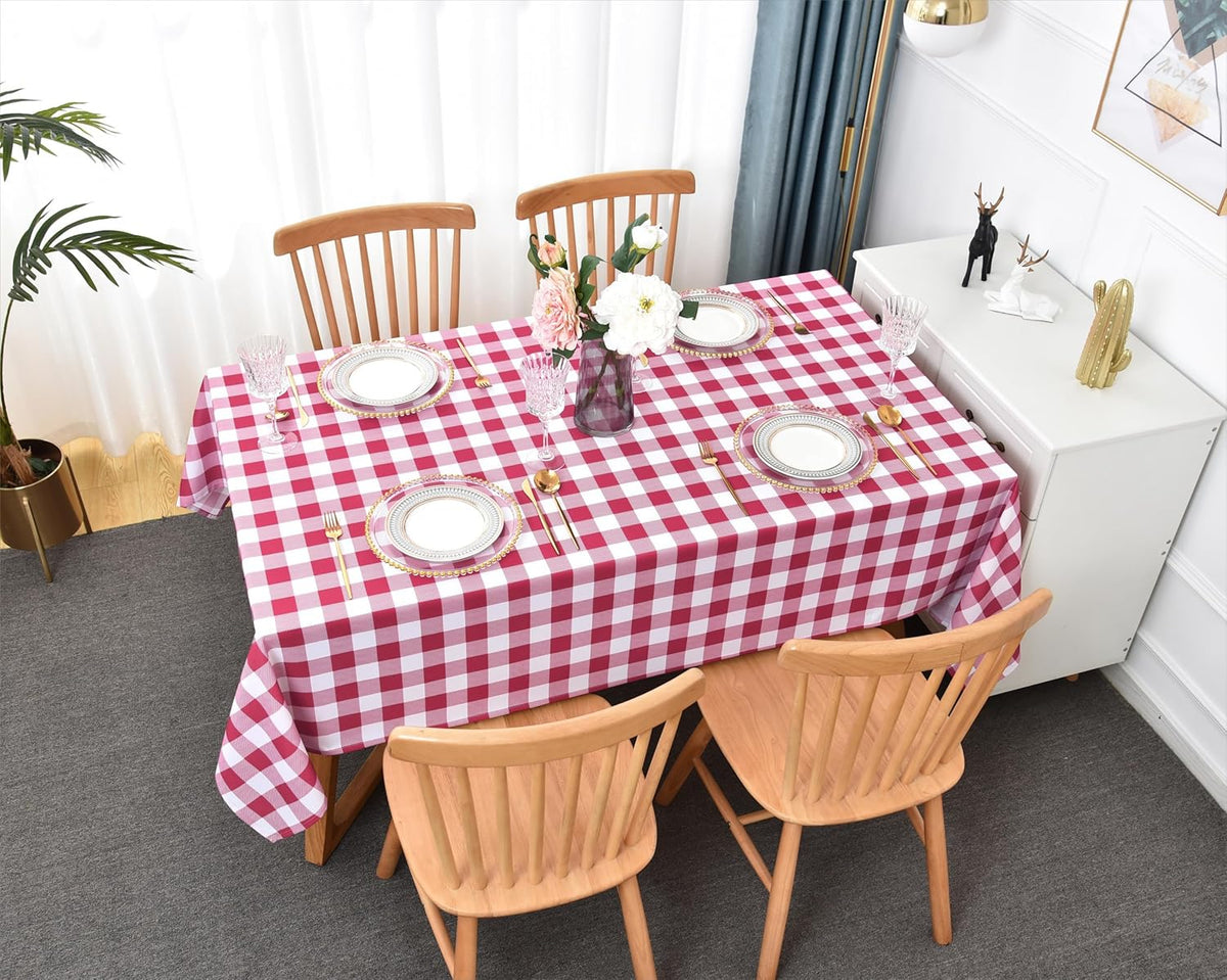 Waterproof Gingham Tablecloth Fabric - Oblong 52x70 Inch Classic Buffalo Tartan Valentines Table