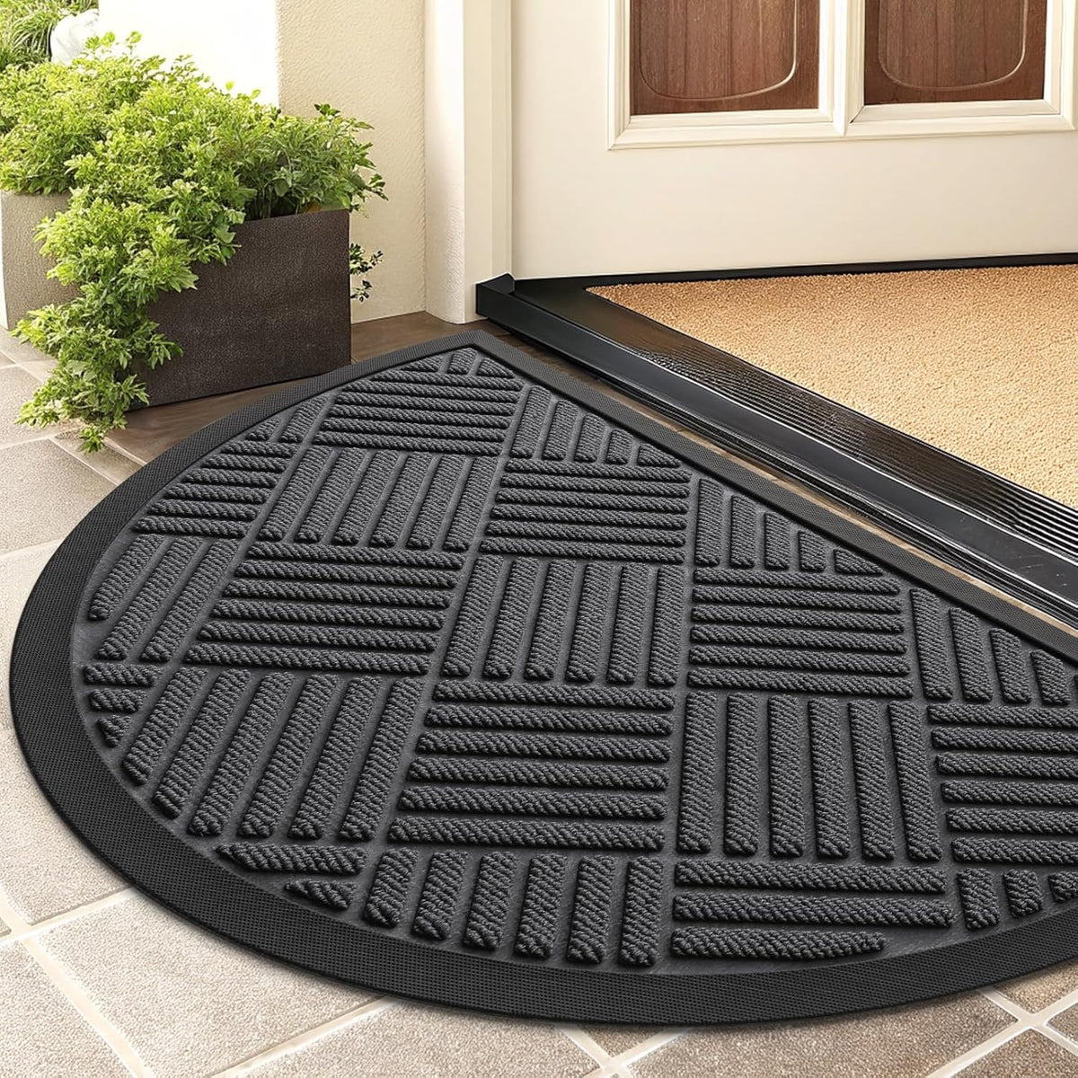 Smiry Half Circle Front Door Mat Outside Entrance,Heavy Duty Outdoor Indoor Natural Rubber