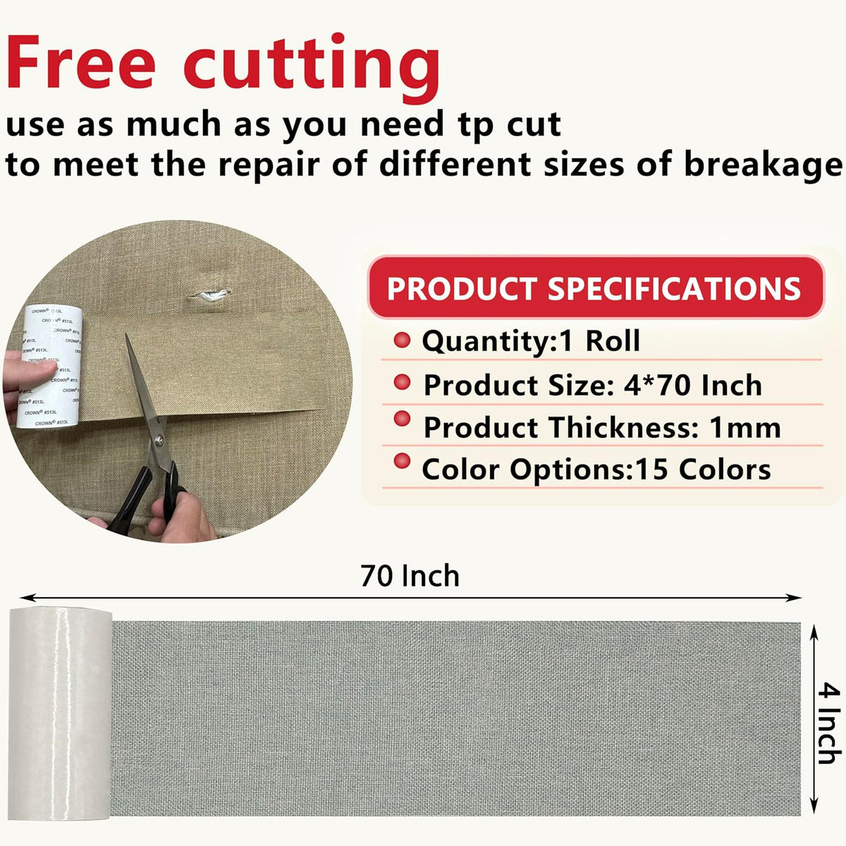 Linen Repair Tape 4x70 Inch Self-Adhesive Couch Patch Repair Fabric Patch for